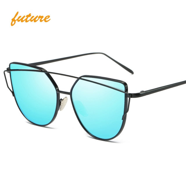 Cat Eye Vintage Brand Designer Rose Gold Mirror Sunglasses For Women Metal Reflective flat lens Sun Glasses Female oculos